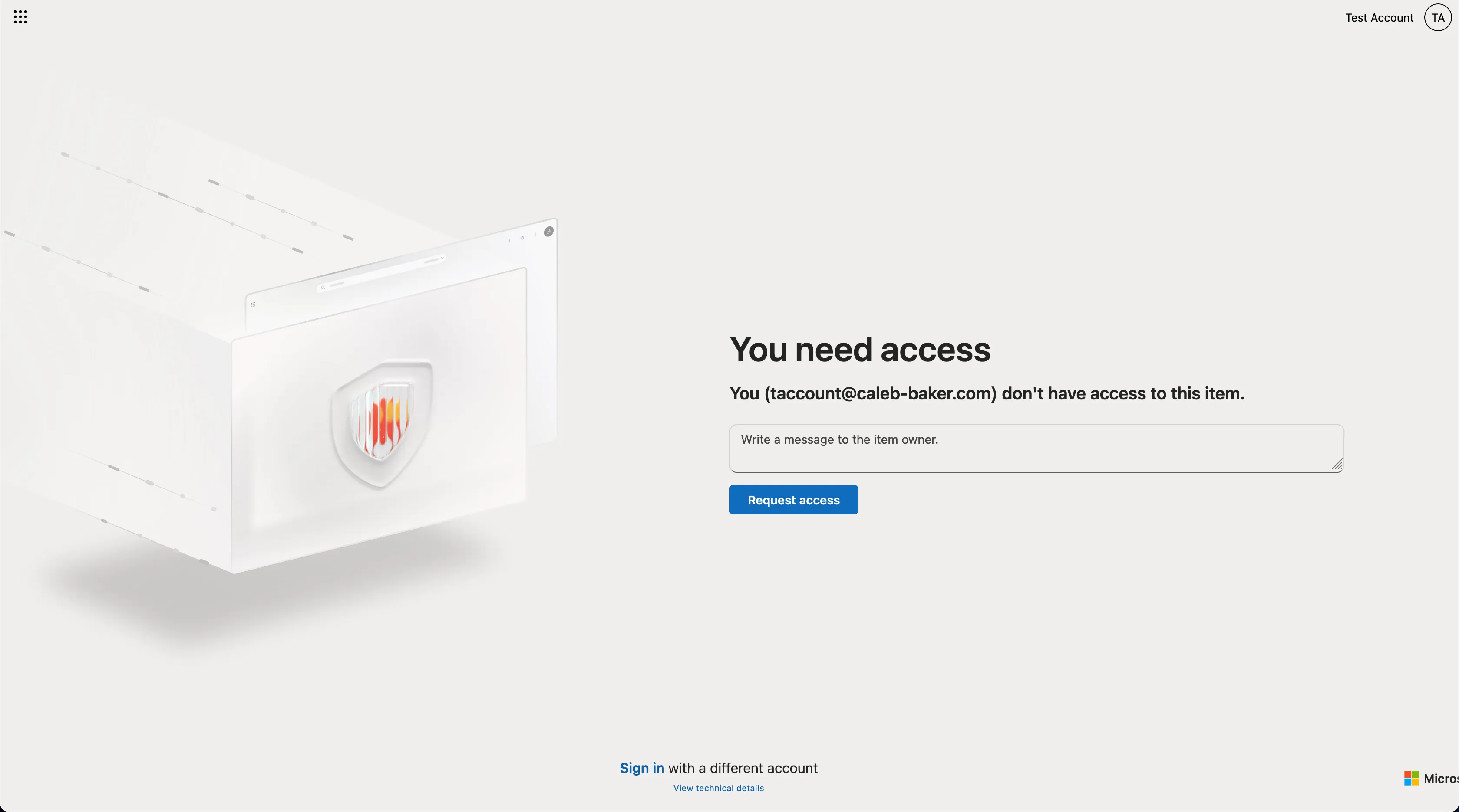 SharePoint “You need access” page shown to the test account when opening the file’s direct URL